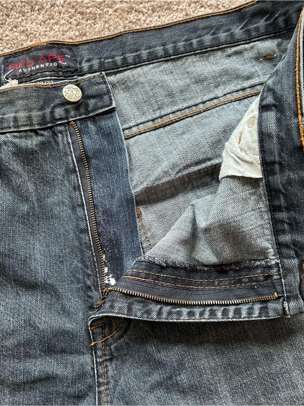 Red Ape Authentic Cargo Carpenter Jeans | Men's 40x32 | Dark Wash Y2K Baggy